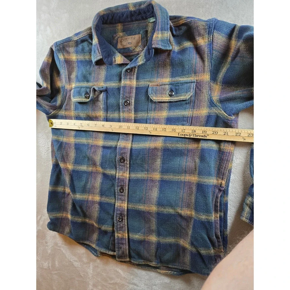 Orvis Big Bear Flannel Shirt Shackets Mens L Plaid Pockets Fits Short 1312517